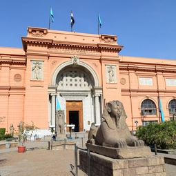 small sphinx infront of cairo egypatian museum